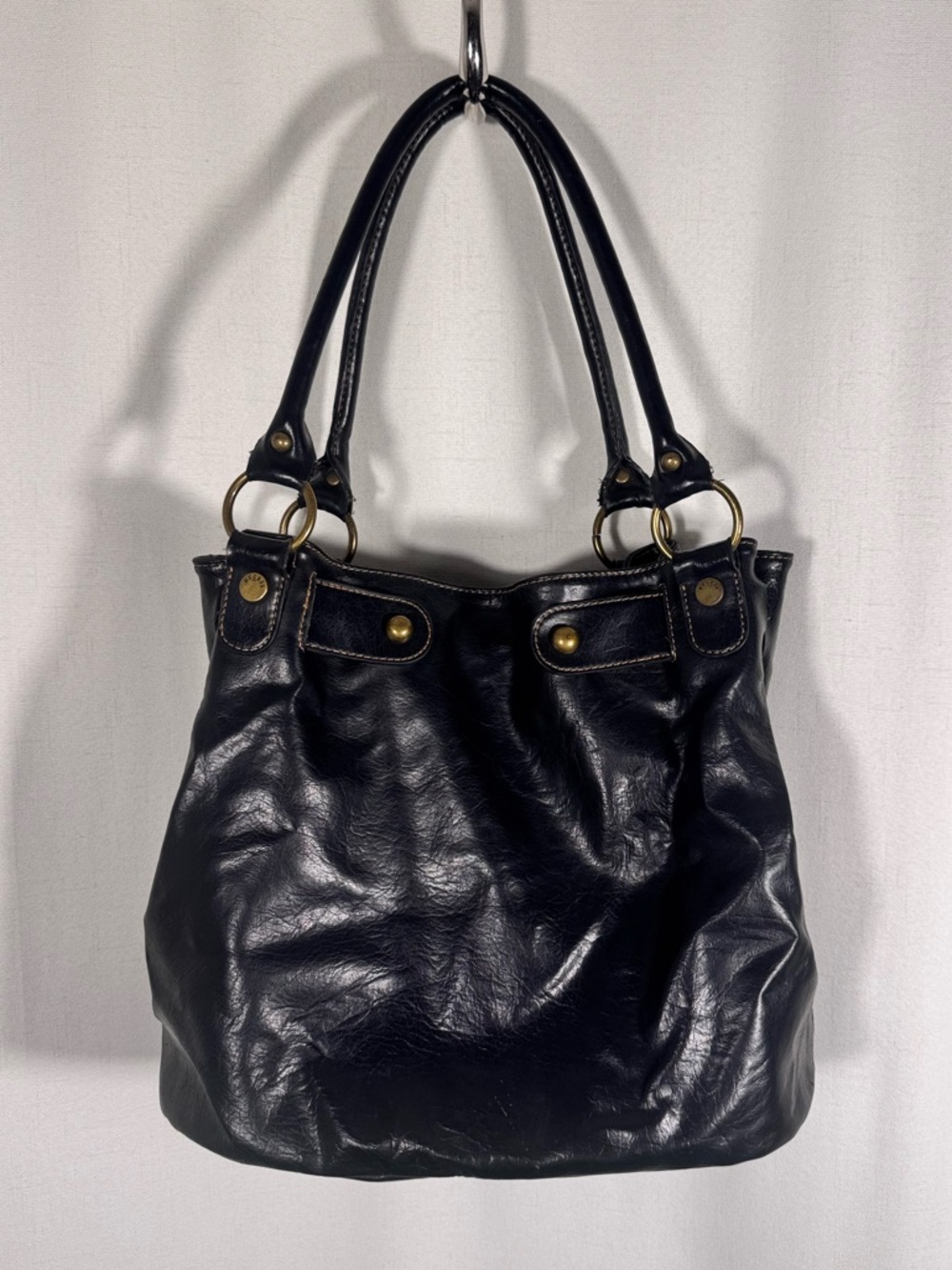 Axcess Liz Claiborne Black Slouchy Vegan Leather Shoulder Bag